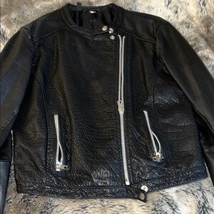 Black Leather Moto Jacket with Silver Accents